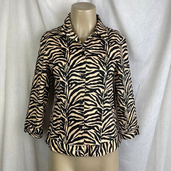 VTG Allison Taylor Stretch Tan Black Cropped Jacket Zebra Tiger Stripes XS / S - Picture 1 of 16